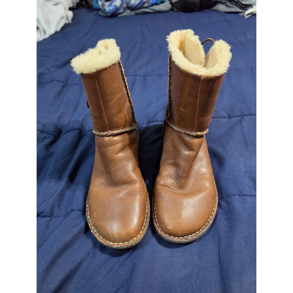UGG Australia Lattice Cardy Leather Shearling Boots Brown 3336 Womens 6